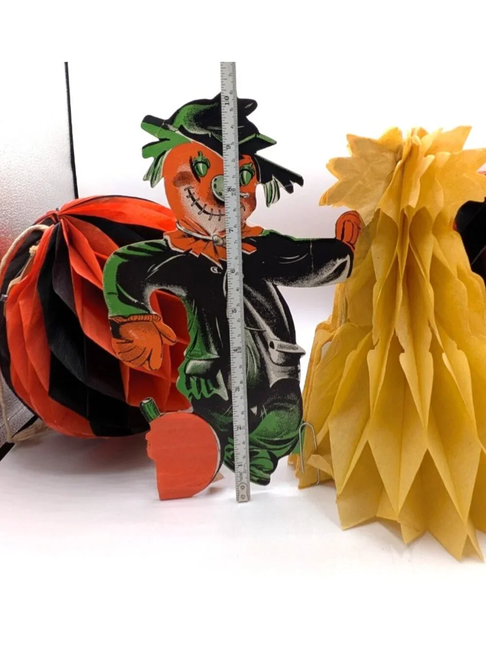 Vintage Cardboard Die Cut Scarecrow Honeycomb Pumpkin Decoration Lot Halloween